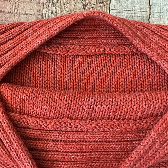 Cozy Womens Rust Knit Sweater With 3/4 Sleeves & Ribbed Hem - Picture 7 of 9
